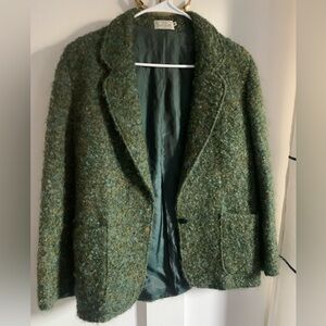 Vintage 1970s Ted Lapidus Made in France Green Mohair Wool Boucle Blazer M/L